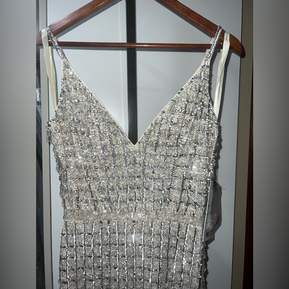 Geometric embellished crystal drop v neck long gown “the Chandelier dress” - Picture 6 of 11